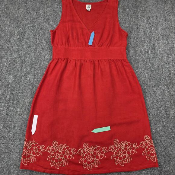 Izod Dress Womens 12 Red Sleeveless Floral Embroidered Linen Blend V Neck Summer - Picture 12 of 16